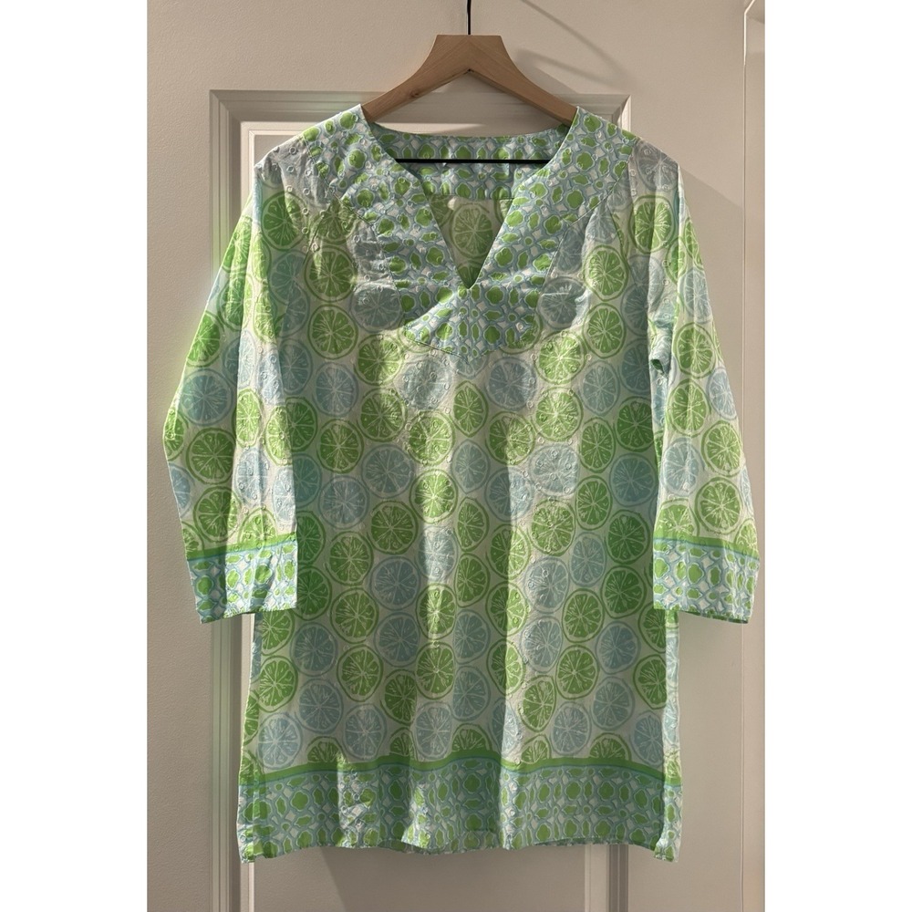 Vineyard Vines Citrus Lime Print Swim Cover Up Tunic Dress Womens M/L Coastal